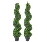 Leaf Pair Of 120Cm (4Ft) Tall Artificial Boxwood Tower Trees Topiary Spiral Metal Top, Green
