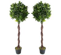 Leaf Pair Of 120Cm (4Ft) Twisted Trunk Artificial Topiary Bay Laurel Ball Trees