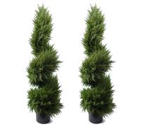 Leaf Pair of 120cm Premium Artificial Cypress Spiral Topiary in Green Leaf Green