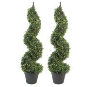 Leaf Pair Of 90Cm (3Ft) Tall Artificial Boxwood Tower Trees Topiary Spiral Metal Top