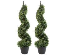 Leaf Pair Of 90Cm (3Ft) Tall Artificial Boxwood Tower Trees Topiary Spiral Metal Top Botanik