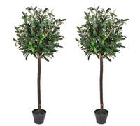 Leaf Pair Of Artificial Olive Topiary Ball Trees 120Cm