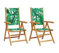 (leaf pattern, 2 pcs) vidaXL Reclining Garden Chairs Outdoor Chairs Armchair Fabric & Solid Wood
