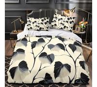 Leaf pattern 3D Print 3-Piece Comforter Cover Botanical art style Bed Cover Set Soft Microfiber Concealed Zipper Non-Allergenic for Toddlers Kids Teens Adults Single（140x200cm）
