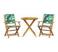 vidaXL 3 Piece Bistro Set Leaf Pattern Fabric and Solid Wood, Green