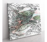 Leaf Pattern in Abstract Modern Canvas Wall Art Print Ready to Hang, Framed Picture for Living Room Bedroom Home Office Décor, 35x35 cm (14x14 Inch)