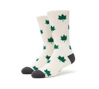 Leaf Pattern Novelty Crew Socks, White with Green 420 Weed Design, Size 6-11