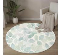 Leaf Pattern Round Rug 120 Cm Indoor Circle Soft Rug Washable Simple Line Floral Print Print Non Slip Carpet For Bedroom Entryway Living Room Dining Room Office Decor Pale Green