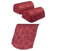 Leaf Pattern Standard Round Arm Caps & 1 Chair Back Furniture Cover Antimacassar Set (Burgundy)