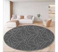 Leaf Plant Round Washable Rugs Living Room 100 cm, Dark Grey | Soft Low Pile Oriental Slender Branch Round Rugs, Rubber Backing, Stain Resistant Circle Floor Carpet for Bedroom Nursery