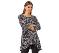 Leaf Print Asymmetric Tunic Stretch Top Roman Black 12
