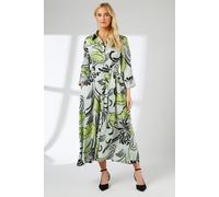 Leaf Print Belted Satin Shirt Dress Principles Pale Green 10