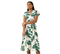 Leaf Print Belted Shirt Midi Dress Roman Green 20