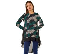 Roman Originals Chiffon Dipped Hem Top Asymmetric Tunic for Women UK Ladies Stretchy Jersey Flared Blouse Smart Fit & Flare Form Casual Loose Longline Party Hanky Tunics - Teal - Size 10