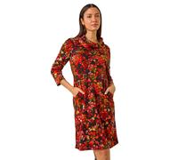 Leaf Print Cowl Neck Tab Detail Dress Roman Red 16
