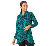 Leaf Print Cowl Neck Top Roman Teal 20