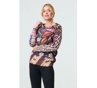 Izabel London Leaf Print Drop Shoulder Jumper for Women UK with a Round Neck, Long Sleeves and Hip Length Hem. Blue
