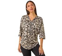 Leaf Print Front Zip Stretch Top Roman Stone 10