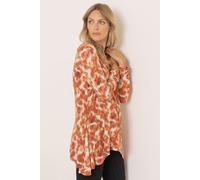 Leaf Print Hanky Hem Jersey Top Klass. Orange L