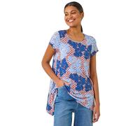 Leaf Print Hanky Hem Tunic Top Roman Blue 10