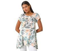 Leaf Print Hanky Hem Tunic Top Roman Green 14