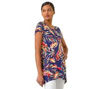 Leaf Print Hanky Hem Tunic Top Roman Navy 12