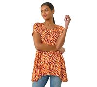 Leaf Print Hanky Hem Tunic Top Roman Orange 16