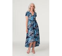 Leaf Print High Low Maxi Dress Izabel London Blue 12
