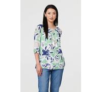 Leaf Print Lace Trim Bardot Blouse Izabel London Green 16