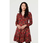 Leaf Print Long Sleeve Jersey Dress Izabel London Red 12
