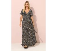 Leaf Print Maxi Wrap Dress Yours Black 20