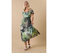 Yours Curve Leaf Print Maxi Wrap Dress - Women's - Plus Size Curve Green