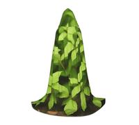 Leaf Print Pattern Teenagers Halloween Hooded Cape Long Cloak with Oversized Hood for Cosplay Costume Parties