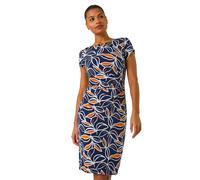 Leaf Print Puff Stretch Midi Dress Roman Orange 18