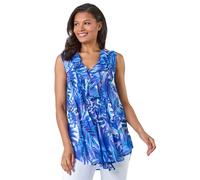 Leaf Print Ruffle Front Buttoned Blouse Roman Blue 16
