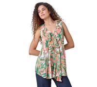 Leaf Print Ruffle Front Buttoned Blouse Roman Orange 18