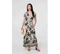 Leaf Print Short Sleeve Maxi Smock Dress Izabel London Black 16