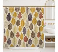 Leaf Print Shower Curtain, Autumn Yellow Brown Red Beige Bathroom Decor, Modern Rustic Waterproof Fabric Shower Curtain with Hooks 72x84 Inch