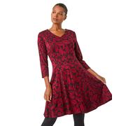 Roman Originals Fit & Flare Dress for Women UK - Ladies Stretchy Skater Swing A Line Everyday Tea Autumn Winter V-Neckline Comfy Soft Evening Vacation Work Party Night Out - Red Noir - Size 12