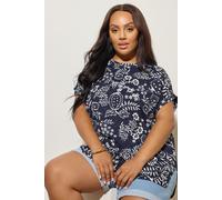Yours Curve Blue Leaf Print Textured Top - Women's - Plus Size Curve