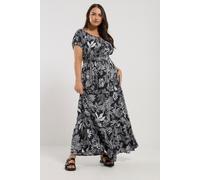 Leaf Print Tie Front Maxi Dress Yours Dark Navy 26-28