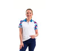 Leaf Print UV Protection Golf Polo Shirt Island Green White L