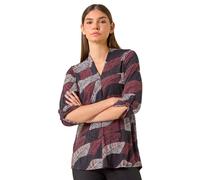 Leaf Print V Neck Stretch Jersey Top Roman Maroon 20