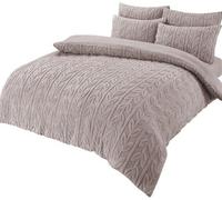 Leaf Printed Teddy Duvet Set In Natural - Double