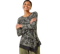 Leaf Puff Print Stretch Top Roman Dark Green 12