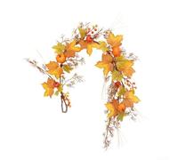 Leaf Pumpkin Vine Garland for Autumn and Halloween Decorations with Artificial Pumpkins and Autumn Leaves, Silk Cloth Material, 100cm Length