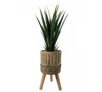 Leaf Ridged Composite Planter with Stand in Dark Brown Leaf Dark Brown