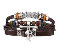 Leaf Rope for braided Beaded Bracelet Set Multilayer Leather Unisex Handmade Adjustable 19.5-27cm(B)