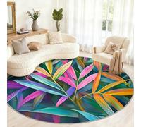 Leaf Round Rug 90cm, Abstract Leaf Round Rug, Small Anti-slip Circle Rugs for Kids Room Game Room Coffee Table Home Decor