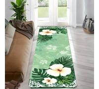 Leaf Runner's Rug, 60x300cmTropical Leaves, Monstera Deliciosa, White Flowers, Fresh and Simple Hallway Rug, Floral Print Soft Carpet for Entrances, Laundry Rooms, Living Rooms, Offices, and Green